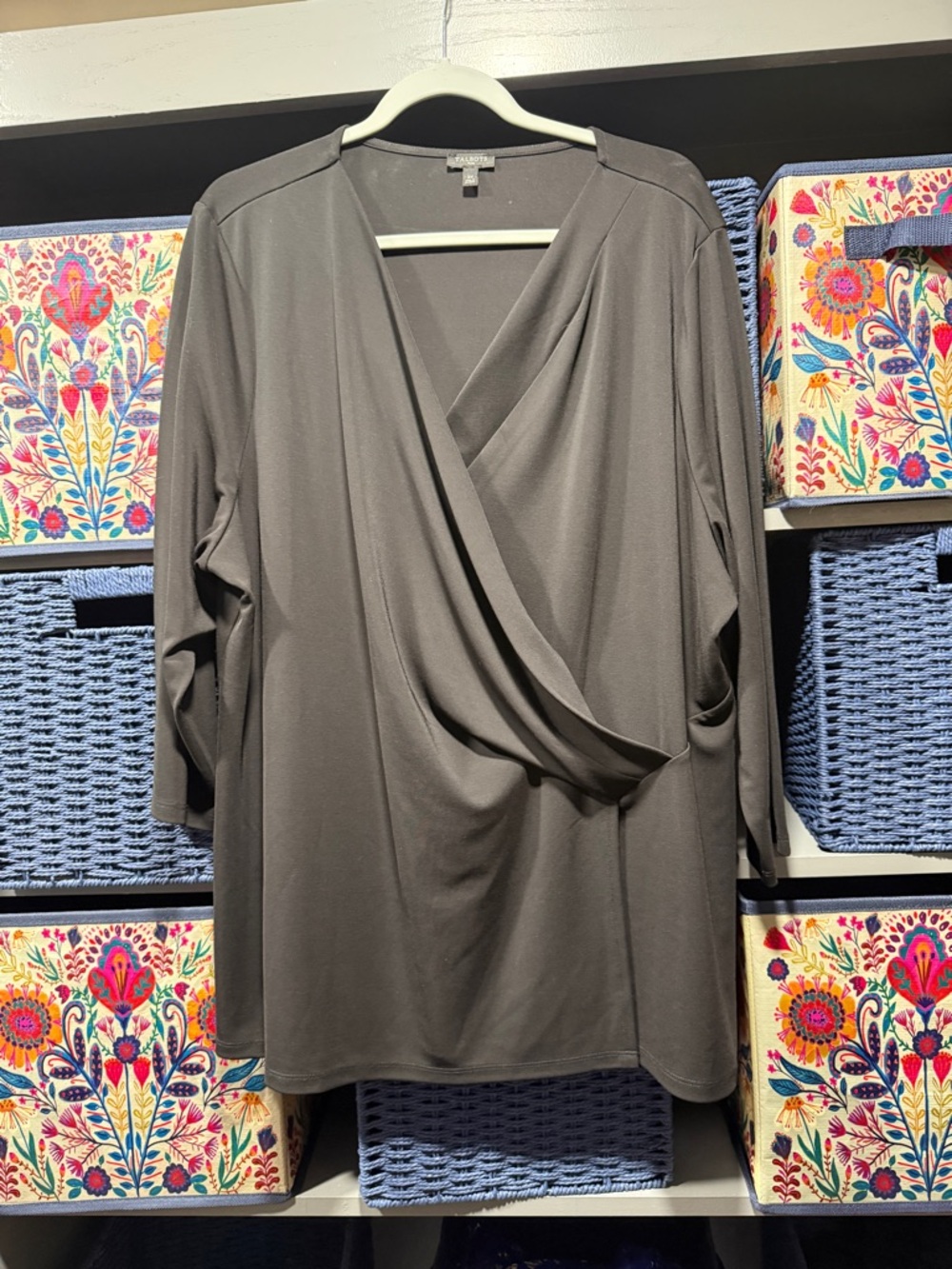 WORTHINGTON Black Draped V-Neck Women's Top